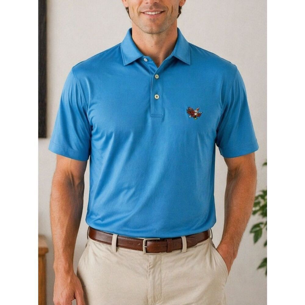 Peter Millar Summer Comfort Blue Polo Shirt Eagle Logo Size Large